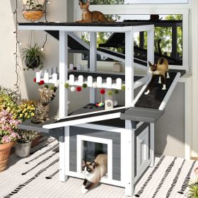 4 Tiers Outdoor Cat House Weatherproof Cat Tree Tower with Waterproof Roof and 2 Doors , Feral Cat Shelter Outside Enclosure