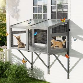 Cat Catio, Window Box Enclosure for Indoor Cats, Wooden Window Perch House, Expandable for Multi Kittens, Secure Comfortable Outdoor Haven for Pe