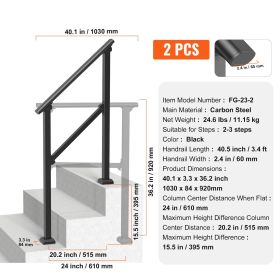 Handrails for Outdoor Steps, 2 PCS 2-3 Step Stair Hand Rail Kit, Transitional Carbon Steel Railings with Installation Kit, Stair Rails for Senior